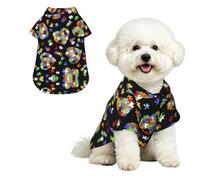 Phayah Chemise hawaïenne pour chien, légère et respirante, T-shirt d'été S | Puzzle de sensibilisation à l'autisme, imprimé cœur, tenue de plage amusante pour chiens de petite, moyenne et grande taille