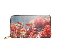 PHAYAH Coral Reef Fish School Pattern Portefeuille pour femme Longue pochette zippée sur le pourtour Sac à main en cuir Grande capacité Porte-cartes de crédit