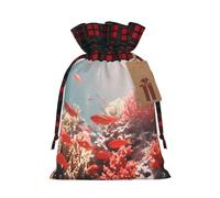 PHAYAH Coral Reef Fish School Sac cadeau de Noël en toile de jute avec cordon de serrage Sac de rangement pour Noël, fête d'anniversaire