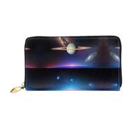 PHAYAH Cosmic Saturne Portefeuille long en cuir avec fermeture éclair pour femme Grande capacité Porte-cartes de crédit