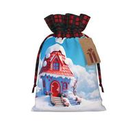 PHAYAH Cottage In The Snow Sac cadeau de Noël avec cordon de serrage pour anniversaires, anniversaires et fêtes, bonbons et sacs de rangement
