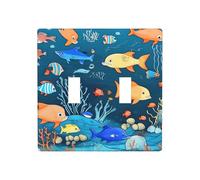 Phayah Couvercle décoratif pour interrupteur à double bascule, motif monde sous-marin bleu de poissons pour chambre à coucher, salon, 11,4 x 11,4 cm