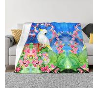 PHAYAH Couverture en flanelle ultra douce et chaude avec motif cacatoès, oiseau et fleur, 101,6 x 76,2 cm pour lit, canapé, soirée cinéma, camping et voyage