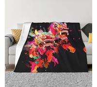 PHAYAH Couverture pelucheuse en flanelle motif danse double lion pour canapé, lit, soirée cinéma, camping et voyage 101,6 x 76,2 cm