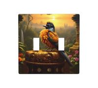 Phayah Couvre-plaque murale décorative jaune avec motif oiseau duveteux - Double interrupteur - 11,4 x 11,4 cm