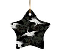 Phayah Décoration de Noël en céramique à motif grue japonaise en forme d'étoile à suspendre pour sapin de Noël