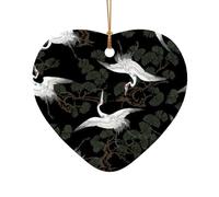 Phayah Décoration de Noël en céramique en forme de cœur en forme de grue japonaise à suspendre pour sapin de Noël