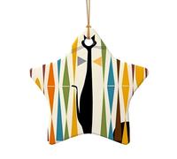 Phayah Décoration de Noël en céramique en forme d'étoile de Noël avec motif chat et chat du milieu du siècle
