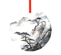 Phayah Décoration de Noël en verre à motif de peinture de paysage chinois rond à suspendre pour sapin de Noël
