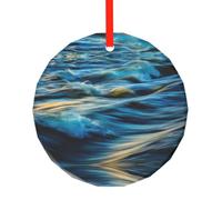 Phayah Décoration de Noël ronde en verre Motif vagues de l'océan Aube