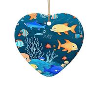 Phayah Décoration de sapin de Noël en forme de cœur avec motif de poisson Bleu