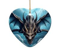Phayah Décoration de sapin de Noël en forme de cœur en céramique avec motif dragon volant - Convient pour le Nouvel An, la maison, les rassemblements