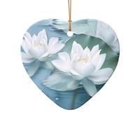 Phayah Décoration de sapin de Noël en forme de cœur en céramique avec motif fleur de lotus beige