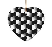 Phayah Décoration de sapin de Noël en forme de cœur en céramique motif mosaïque ondulée noire et blanche pour Nouvel An, souvenirs de maison, pour rassemblements, décoration à suspendre