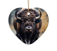 Phayah Décoration de sapin de Noël en forme de cœur en forme de bison d'Amérique du Nord - Décoration en céramique - Convient pour le Nouvel An, la maison pour les rassemblements
