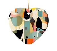 Phayah Décoration de sapin de Noël en forme de cœur en forme de chat moderne du milieu du siècle, décoration en céramique adaptée pour le Nouvel An, la maison pour les rassemblements