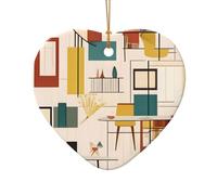 Phayah Décoration de sapin de Noël en forme de cœur moderne du milieu du siècle en céramique adaptée pour le Nouvel An, la maison pour les rassemblements