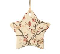 Phayah Décoration de sapin de Noël en forme d'étoile en céramique Motif bégonia Souvenirs de maison pour rassemblements Décoration à suspendre