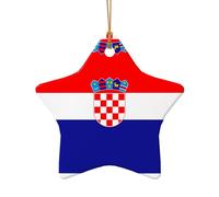 Phayah Décoration de sapin de Noël en forme d'étoile en céramique - Motif drapeau de la République de Croatie - Convient pour le Nouvel An, la maison pour les rassemblements