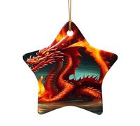 Phayah Décoration de sapin de Noël en forme d'étoile en céramique - Motif Roi dragon dans le feu - Convient pour le Nouvel An, la maison pour les rassemblements
