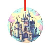 Phayah Décoration de sapin de Noël en verre de forme ronde avec motif château de conte de fées, pour famille, Nouvel An, maison, souvenirs, rassemblements