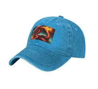 PHAYAH Dragon King in Fire Pattern Cowboy Cartoon Baseball Hat Trucker pour Hommes Femmes Rétro Denim Chapeaux Baseball Cap Dad Noir, bleu, Taille unique