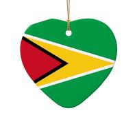 Phayah Drapeau de la Guyane en céramique en forme de cœur pour sapin de Noël, Nouvel An, maison, souvenirs pour rassemblements, décoration à suspendre