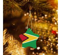 Phayah Drapeau de la Guyane en céramique en forme d'étoile pour sapin de Noël - Souvenirs pour la famille, le Nouvel An, la maison