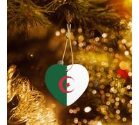 Phayah Drapeau de l'Algérie en céramique en forme de cœur pour sapin de Noël, décoration de Nouvel An, souvenirs pour rassemblements, arbre de Noël à suspendre