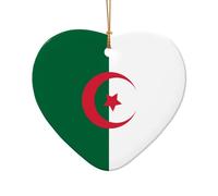 Phayah Drapeau de l'Algérie en céramique en forme de cœur pour sapin de Noël Nouvel An Souvenirs de maison pour rassemblements Décoration à suspendre