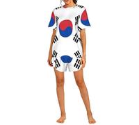 PHAYAH Ensemble de pyjama 2 pièces avec motif drapeau de la République de Corée pour femme - Haut à manches courtes et short, Noir , S