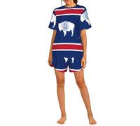 PHAYAH Ensemble de pyjama 2 pièces avec motif drapeau de l'État du Wyoming pour femme, haut à manches courtes et short, vêtements de nuit, Noir , 3XL