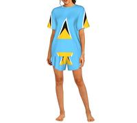 PHAYAH Ensemble de pyjama 2 pièces avec motif drapeau de Sainte-Lucie pour femme - Haut à manches courtes et short, Noir , 3XL
