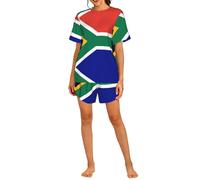 PHAYAH Ensemble de pyjama 2 pièces doux à motif drapeau d'Afrique du Sud pour femme, haut à manches courtes et short, vêtements de nuit, Noir , M