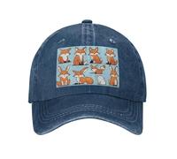 PHAYAH Fox in Different Poses Pattern Unisexe Adulte Cowboy Chapeau Full Coton Bord incurvé Casquette de baseball Sport Denim Chapeau de soleil Noir, bleu marine, taille unique