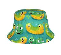 PHAYAH Happy Caterpillar Impression Chapeau de soleil Chapeau de pêcheur UV Chapeau de pêcheur à large bord pour la pêche, la randonnée, la plage Noir