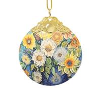 Phayah Huile sur toile Motif fleurs Arbre de Noël Ornements pour Noël Verre Boucle en métal doré Décorations suspendues Décor Famille New Yea