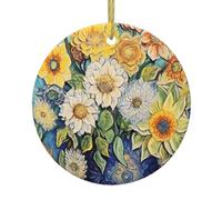 Phayah Huile sur toile Motif fleurs Décoration de Noël Arbre de Noël Ornements pour Noël en céramique Décorations à suspendre