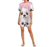 PHAYAH Joli pyjama pour femme imprimé chien maltais, ensemble de pyjama deux pièces, ensemble de vêtements de nuit à col rond, ensemble de shorts doux, Noir , XXL