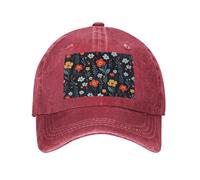 PHAYAH Little Yellow and Red Flowers Pattern Cowboy Cartoon Baseball Hat Trucker for Men Women Retro Denim Hats Baseball Cap Dad Black, Rouge, Taille unique