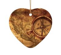 Phayah Loi de la boussole en céramique motif de navigation en forme de cœur pour sapin de Noël, famille, Nouvel An, maison, souvenirs pour rassemblements