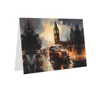 PHAYAH London Color Taxi Pattern Cartes de vœux vierges avec enveloppes 10,2 x 15,2 cm Cartes de remerciement pour Noël, vacances, anniversaire, remise de diplôme, anniversaire de mariage Blanc