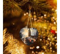 Phayah London Color Taxi Pattern Décoration en céramique en forme de cœur pour sapin de Noël, famille, Nouvel An, maison, souvenirs pour rassemblements