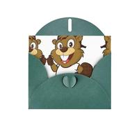 PHAYAH Lot de 10 cartes de vacances motif castor coquin, idéales pour Noël, anniversaire de mariage et invitations de fête, enveloppes assorties vert foncé