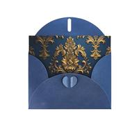 PHAYAH Lot de 10 cartes de vœux Damas sur fond bleu avec enveloppes bleues pour anniversaires de mariage et invitations de fête