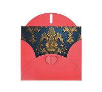PHAYAH Lot de 10 cartes de vœux Damas sur fond bleu avec enveloppes rouges pour anniversaires de mariage et invitations de fête