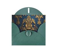 PHAYAH Lot de 10 cartes de vœux Damas sur fond bleu avec enveloppes vert foncé pour anniversaires de mariage et invitations de fête