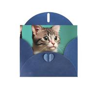 PHAYAH Lot de 10 cartes de vœux vierges avec enveloppes bleues Motif chat curieux Pour Noël, anniversaire de mariage et invitations de fête