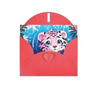 PHAYAH Lot de 10 cartes de vœux vierges avec enveloppes rouges Motif léopard des neiges Pour Noël, anniversaire de mariage et invitations de fête