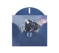 PHAYAH Lot de 10 cartes de vœux vierges Motif train à vapeur avec enveloppes bleues pour Noël, anniversaire de mariage et invitations de fête
